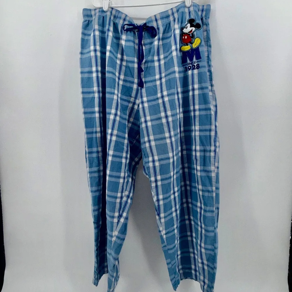 Disney Store Mickey Mouse Plaid Pajama Pants Blue White Womens 2XL Sleepwear - Picture 2 of 6